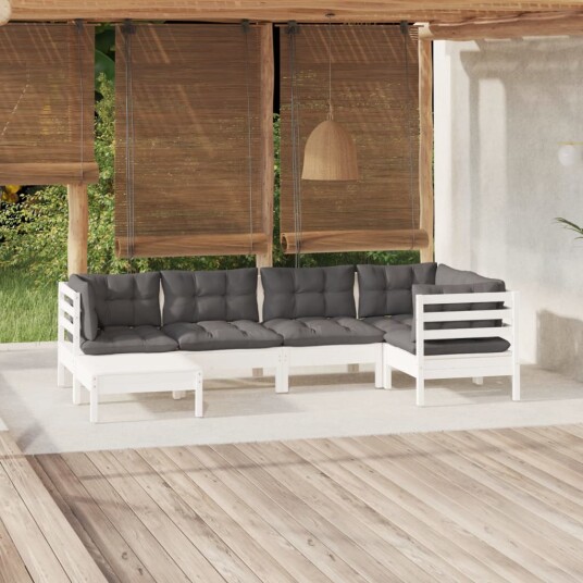  Hagesofagruppe med puter 6 deler hvit heltre furu 3096539