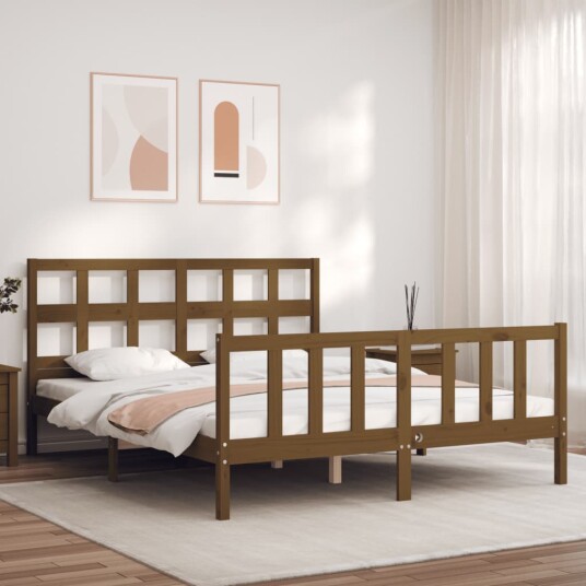 vidaXL Sengeramme med hodegavl honningbrun 5FT King Size heltre