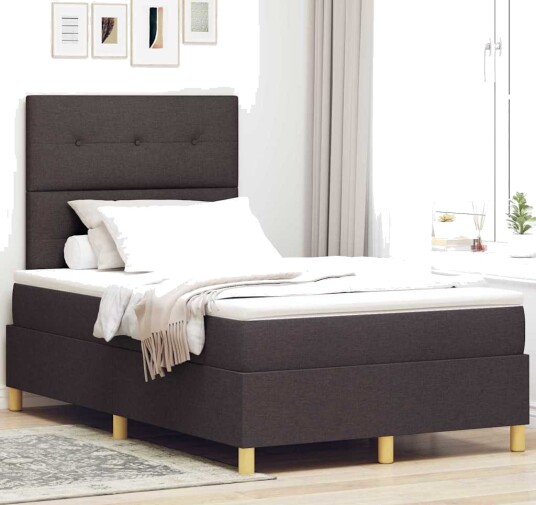 Box Spring Seng med Madrass Mørk Brun Lite Dobbel Stoff