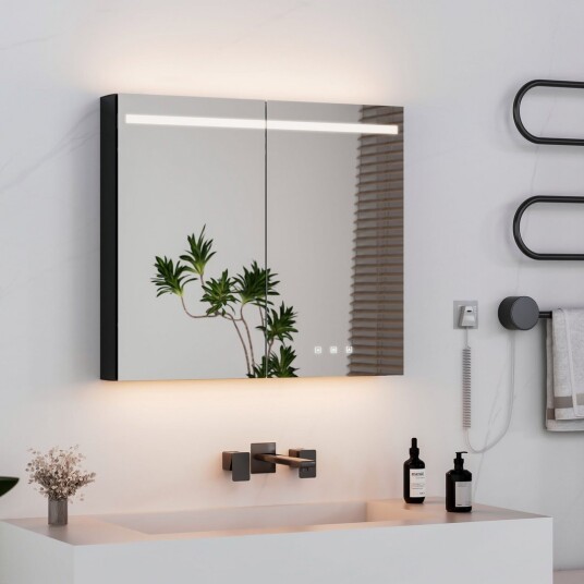 TREND NOVA SPEILSKAP M/LED 80 CM SORT ALU