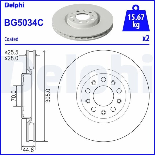 Bremseskive DELPHI BG5034C Bremseskive DELPHI BG5034C