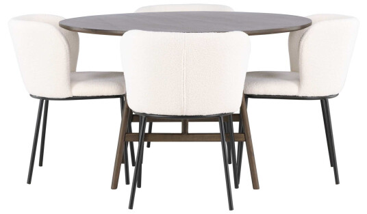 Venture Design Kaseindon & Edina spisegruppe Hvit/mørkebrun 4 stoler & bord 100 cm