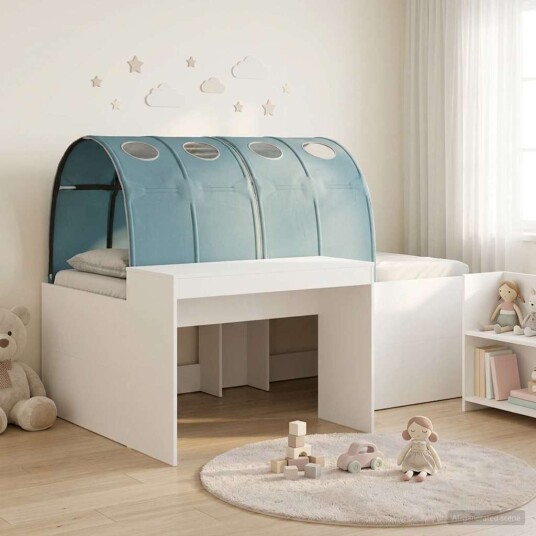Seng med Tunnel 4 pcs Artisian Eik og Lys Blå Konstruert tre Seng med Tunnel 4 pcs Artisian Eik og Lys Blå Konstruert tre