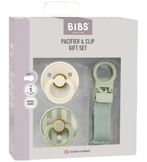 BIBS Pacifier & Clip Gift Set   Sage   1 sett