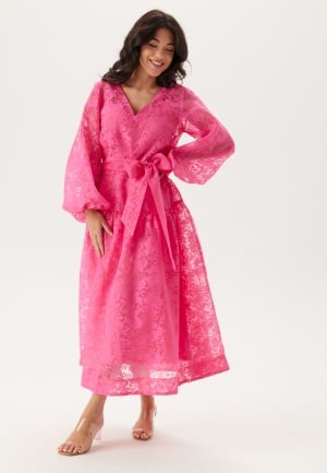 Bubbleroom Occasion Overlap Balloon Sleeve Midi Dress Pink M