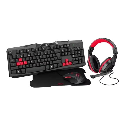 Trust Gaming Bundle Ziva 4-i-1 m. Tastatur - Headset - Mus & musematte Trust Gaming Bundle Ziva 4-i-1 m. Tastatur - Headset - Mus & musematte