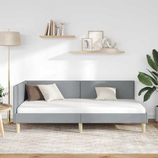 Hjørnesengramme Lysegrå 80 x 200 cm Stoff og Konstruert tre Hjørnesengramme Lysegrå 80 x 200 cm Stoff og Konstruert tre