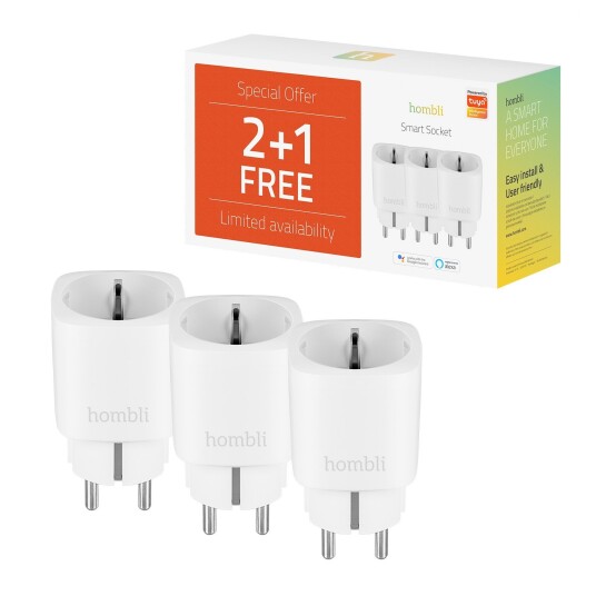 Hombli Smart Plug 3-pakning med Wi-Fi og Appstyring - Hvit Hombli Smart Plug 3-pakning med Wi-Fi og Appstyring - Hvit