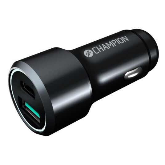 Champion 43W Hurtiglader med 2 USB-porter - Billader for Mobil og Nettbrett, Sort