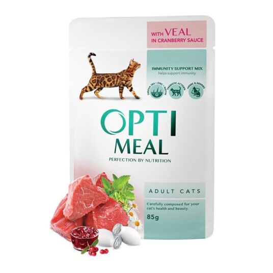 Optimeal Cat Adult & Senior Veal & Cranberry In Gravy Våtfôr Til Katt 12 X 85 G