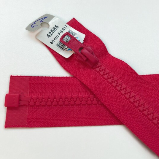 Delbar plastglidelås 35cm Mørkerosa