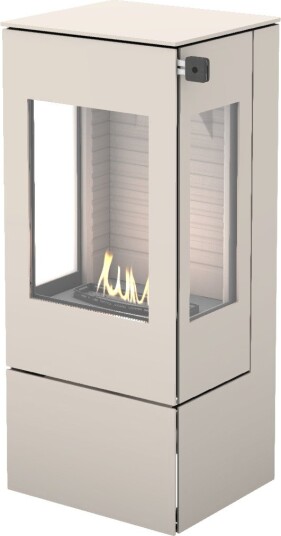 Nexo 100 sand frittstående biopeis med sideglass og ståldør Nexo 100 sand frittstående biopeis med sideglass og ståldør