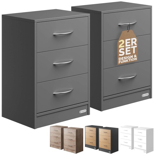 Nattbordsett med 2 skuffer – 54x39x28cm MDF