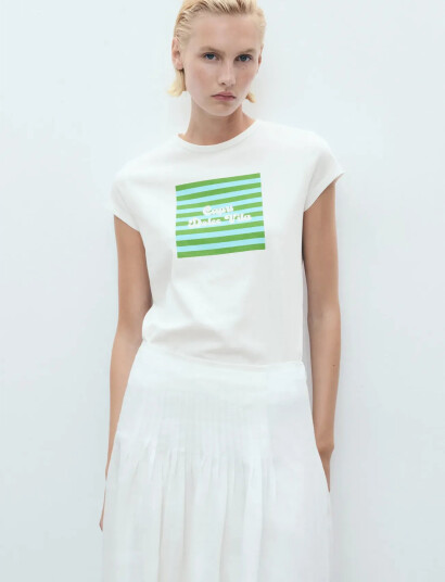 Mango Printed Cotton-Blend T-Shirt - White - XS