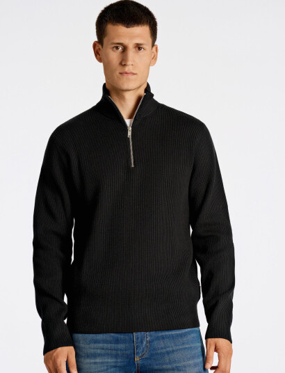 Lindbergh Half Zip Rib Knit - Black - XL Lindbergh Half Zip Rib Knit - Black - XL