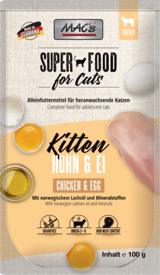 Macs Mac'S Super Food For Cats Kylling Og Egg 12X100G Våtfôr