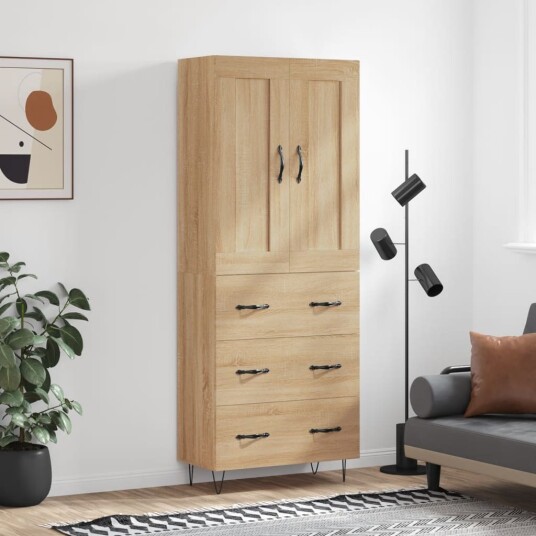 Highboard sonoma eik 69,5x34x180 cm konstruert tre