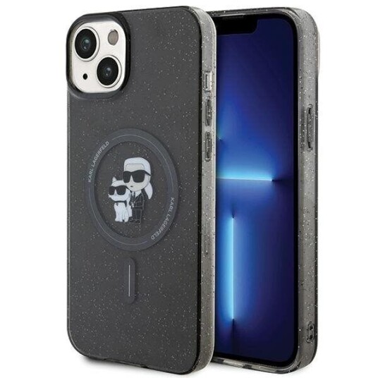 Karl Lagerfeld Glitter MagSafe Mobildeksel til iPhone 15 Plus - Sort