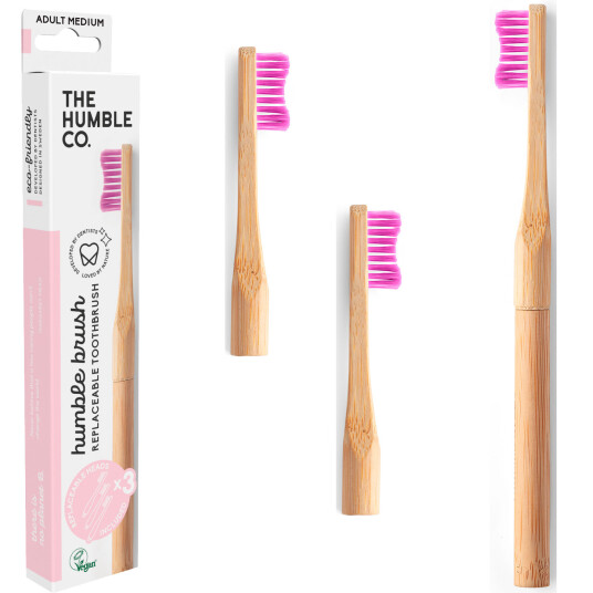 Humble Co. Bambus tannbørste + 2 utskiftbare hoder MYK PINK
