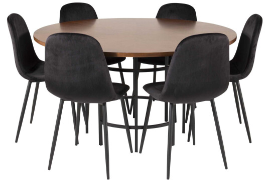Venture Design Copenhagen & Polar spisegruppe Brun/svart 6 st stoler & bord 140 cm