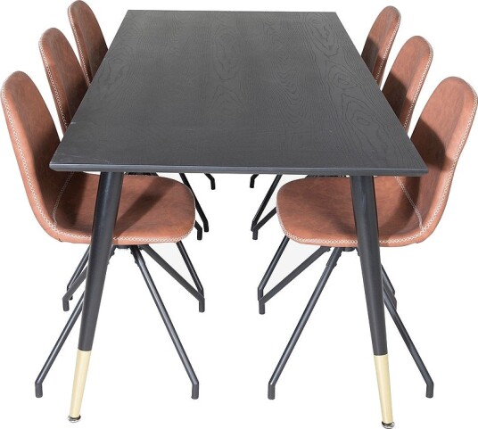 Venture Home Spisegruppe Dipp med 6 stk. spisestoler Polar Svart Venture Home Spisegruppe Dipp med 6 stk. spisestoler Polar Svart