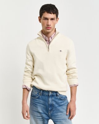 Bomullsgenser med half-zip CREAM M