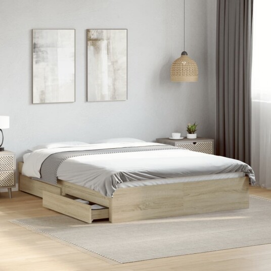  Sengeramme med skuffer sonoma eik 135x190 cm konstruert tre 8721102623479