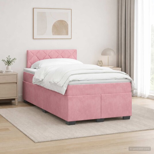 vidaXL Box Spring Seng med Madrass og LED Rosa 120 x 190 cm Fløyel