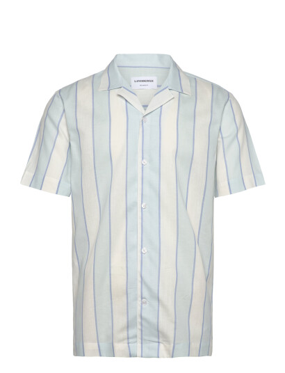 Lindbergh Striped Linen/Cotton Shirt S/S - Blue - M