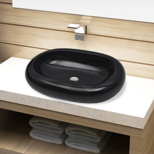 vidaXL Keramisk oval baderomsservant, svart