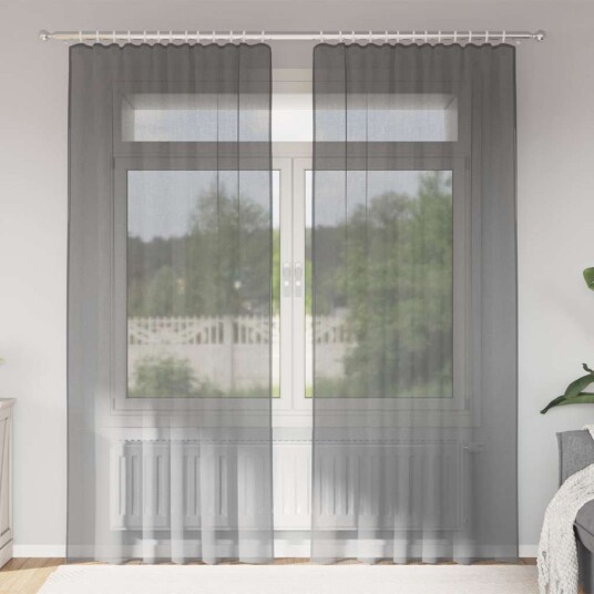 Voilegardiner med hemper 2 stk mørkegrå 140x225 cm 8721158552891