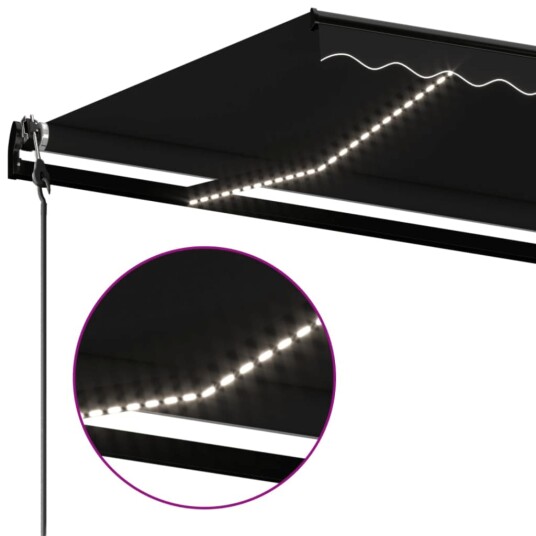 vidaXL Automatisk markise med vindsensor og LED 450x350 cm antrasitt