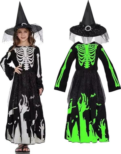 Halloween Selvlysende Skjelettkostyme til Dame og Jente