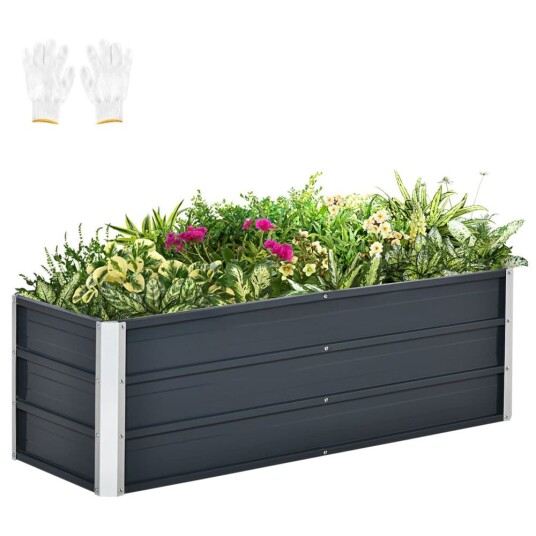 Høybed Laget Av Stål Hageseng Planter Blomsterkasse Blomsterpotte Med Hansker Koksgrå 125 X 47 X 40 Cm