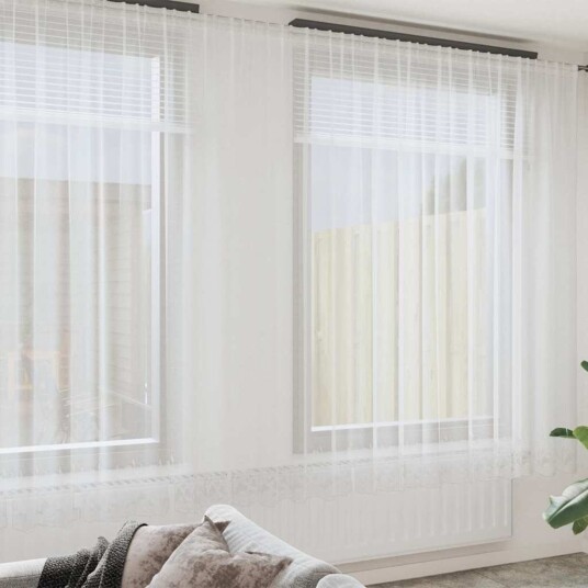 Gardiner med gardiner Blomster Hvit Polyester