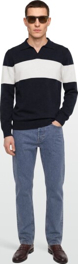Davida Cashmere Man Open Collar One Stripe Navy XL