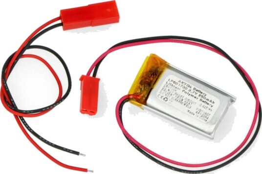 Li Pol celle 250mAh 1S 3,7V med JST BEC kontakt 30x17x6mm Li Pol celle 250mAh 1S 3,7V med JST BEC kontakt 30x17x6mm