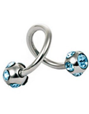 Curve Øyenbrynspiercing med Lys Blå Stener Strl 1.2 x 8 mm