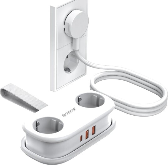 Orico APP 15,5 W 5-i-1 stikkontaktliste 2x vekselstrøm + 2x USB-A + 1x USB-C – hvit Orico APP 15,5 W 5-i-1 stikkontaktliste 2x vekselstrøm + 2x USB-A + 1x USB-C – hvit