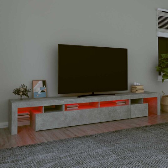 TV-benk med LED-lys betonggrå 260x36,5x40 cm