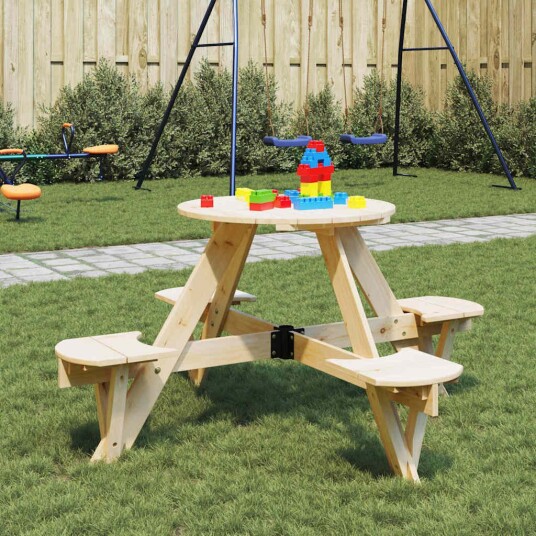 Piknikbord for 4 barn med parasollhull rund heltre gran Piknikbord for 4 barn med parasollhull rund heltre gran