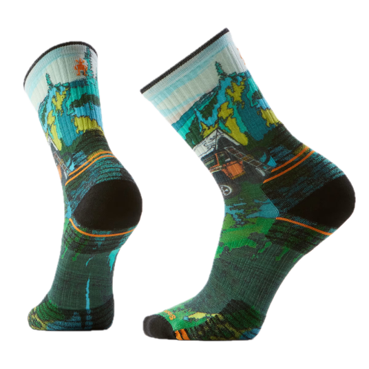 Smartwool Hike Targeted Cushion Trail Trekker Print Crew Socks Winter Moss L