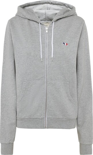 Maison Kitsune Tricolor Fox Patch Zip Hoodie   Grey   XS