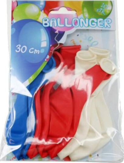 Tinka Ballonger 10-pakning - Rød, Hvit, og Blå