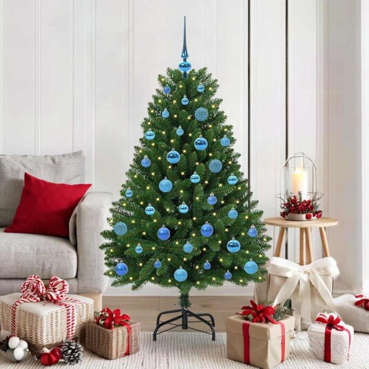  Kunstig juletre med LED  stripelys grønn 150 cm PVC og metall