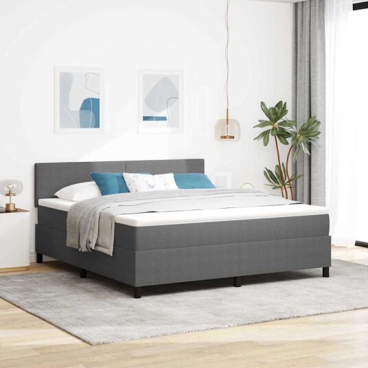 Box Spring Seng med Madrass & LED Lys Grå Super King Corduroy Stoff Box Spring Seng med Madrass & LED Lys Grå Super King Corduroy Stoff