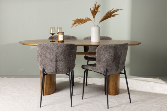 Isolde Matgruppe 180 cm Oval med 4 Modesto Stoler Mørk grå