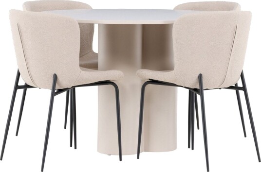 Olivia Spisegruppe 110 cm Rund med 4 Modesto stoler   Beige/Beige