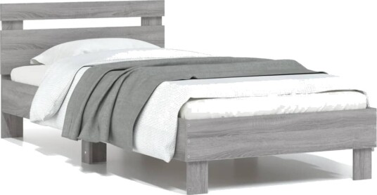 vidaXL Sengeramme med hodegavl og LED-lys grå sonoma 75x190 cm 8721012241053
