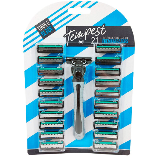 Barberhøvel + 20 barberblader TEMPEST Treblads barberhøvel for menn Barberhøvel + 20 barberblader TEMPEST Treblads barberhøvel for menn